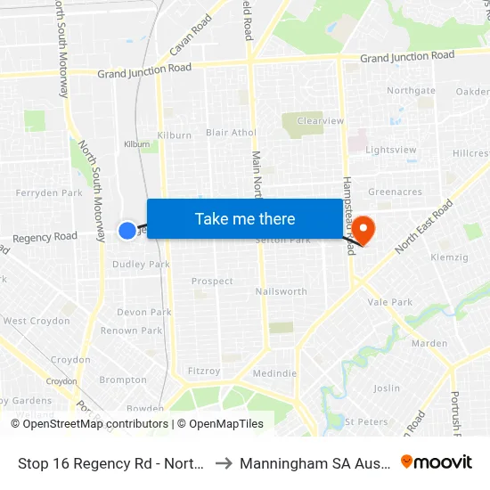 Stop 16 Regency Rd - North side to Manningham SA Australia map