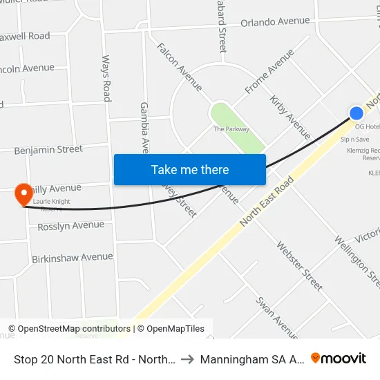 Stop 20 North East Rd - North West side to Manningham SA Australia map