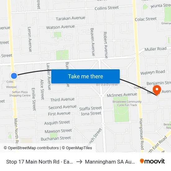 Stop 17 Main North Rd - East side to Manningham SA Australia map
