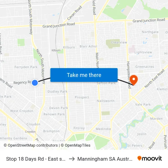 Stop 18 Days Rd - East side to Manningham SA Australia map