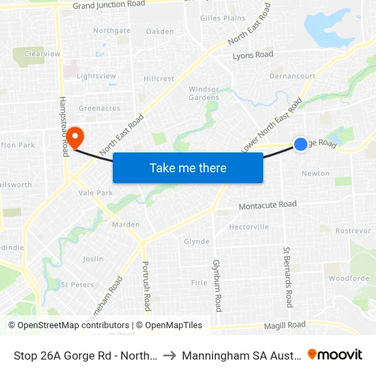 Stop 26A Gorge Rd - North side to Manningham SA Australia map