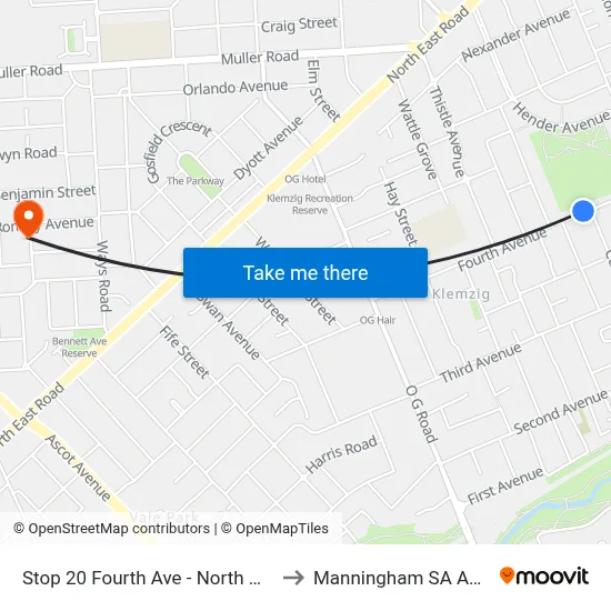 Stop 20 Fourth Ave - North West side to Manningham SA Australia map