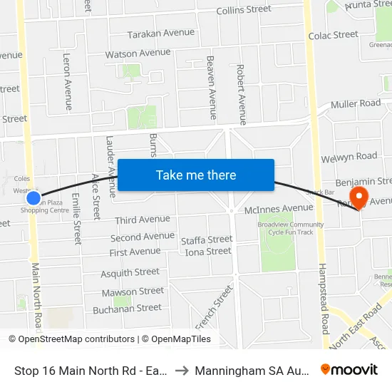 Stop 16 Main North Rd - East side to Manningham SA Australia map