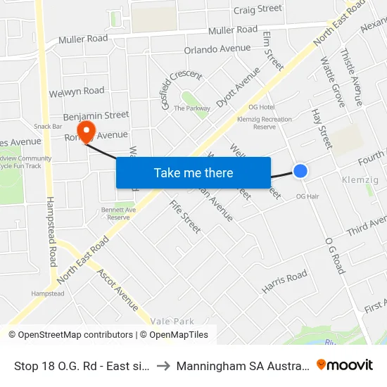 Stop 18 O.G. Rd - East side to Manningham SA Australia map