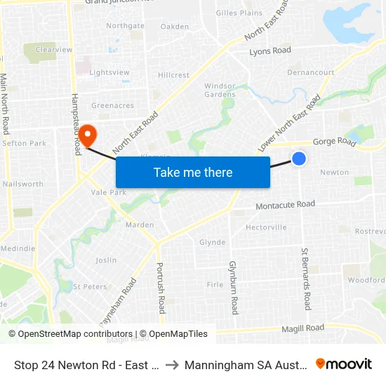 Stop 24 Newton Rd - East side to Manningham SA Australia map
