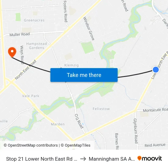 Stop 21 Lower North East Rd - West side to Manningham SA Australia map