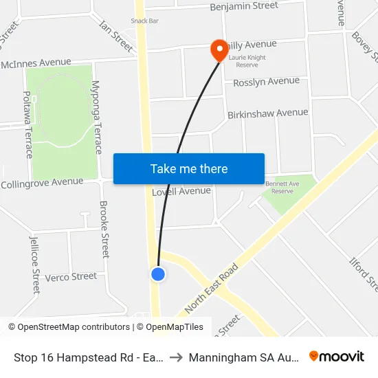 Stop 16 Hampstead Rd - East side to Manningham SA Australia map