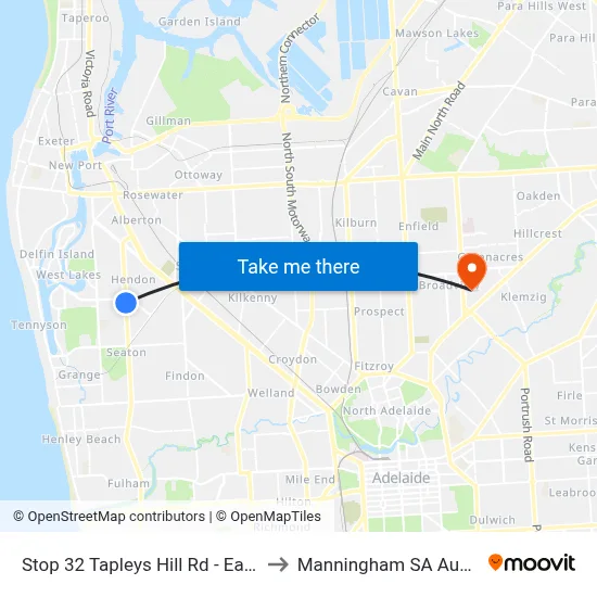 Stop 32 Tapleys Hill Rd - East side to Manningham SA Australia map