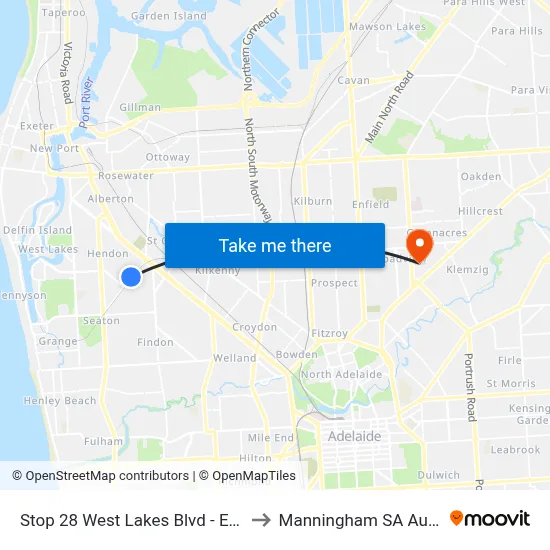 Stop 28 West Lakes Blvd - East side to Manningham SA Australia map