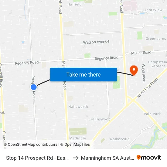 Stop 14 Prospect Rd - East side to Manningham SA Australia map