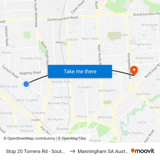 Stop 20 Torrens Rd - South side to Manningham SA Australia map