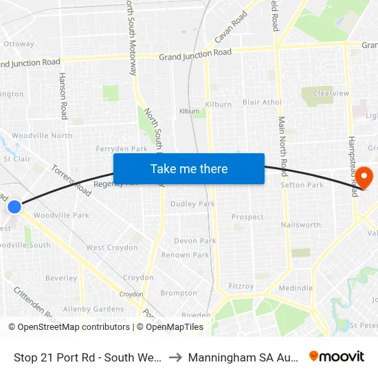 Stop 21 Port Rd - South West side to Manningham SA Australia map
