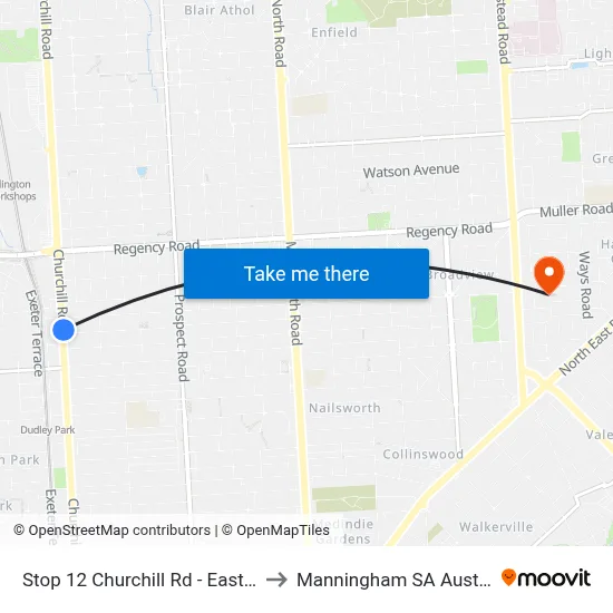 Stop 12 Churchill Rd - East side to Manningham SA Australia map
