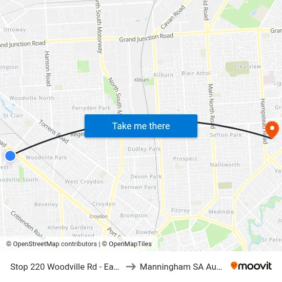 Stop 220 Woodville Rd - East side to Manningham SA Australia map