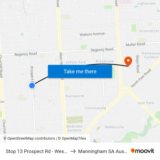 Stop 13 Prospect Rd - West side to Manningham SA Australia map