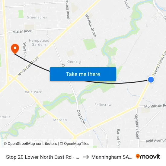Stop 20 Lower North East Rd - South East side to Manningham SA Australia map