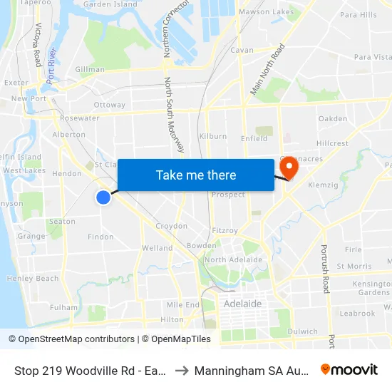 Stop 219 Woodville Rd - East side to Manningham SA Australia map