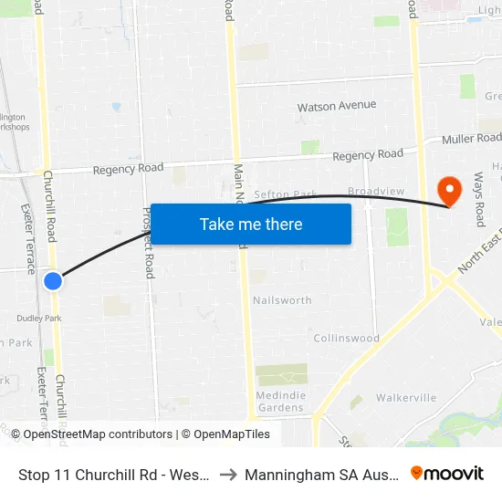 Stop 11 Churchill Rd - West side to Manningham SA Australia map