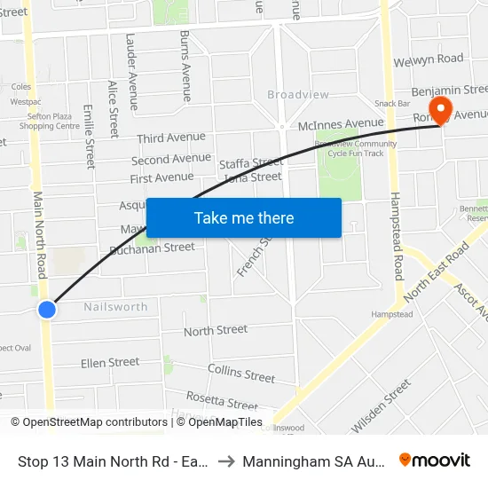 Stop 13 Main North Rd - East side to Manningham SA Australia map