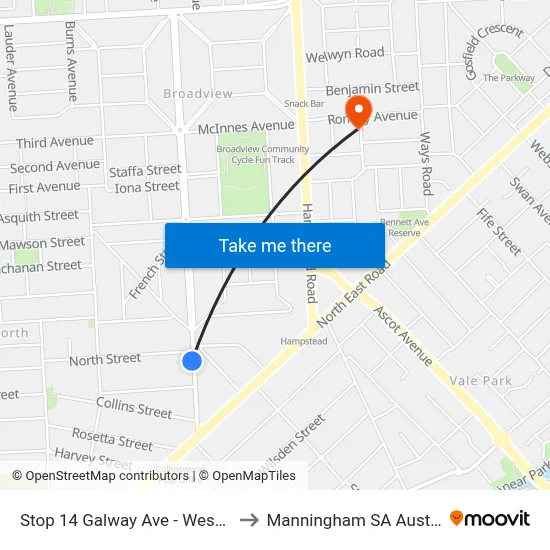 Stop 14 Galway Ave - West side to Manningham SA Australia map