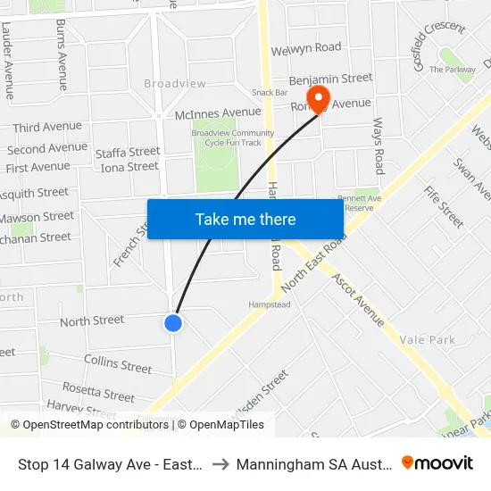 Stop 14 Galway Ave - East side to Manningham SA Australia map