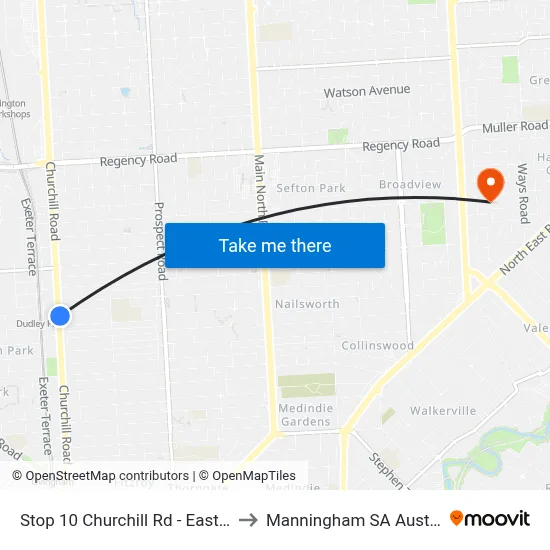 Stop 10 Churchill Rd - East side to Manningham SA Australia map