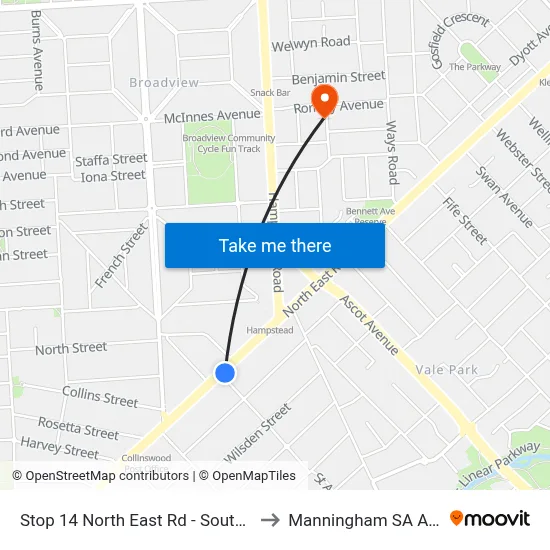 Stop 14 North East Rd - South East side to Manningham SA Australia map