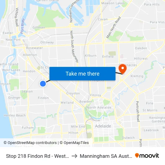Stop 218 Findon Rd - West side to Manningham SA Australia map