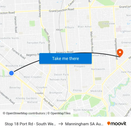 Stop 18 Port Rd - South West side to Manningham SA Australia map