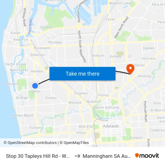 Stop 30 Tapleys Hill Rd - West side to Manningham SA Australia map