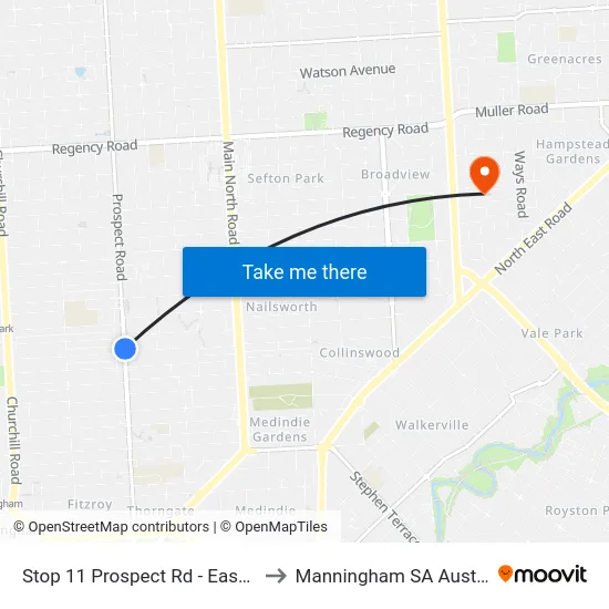 Stop 11 Prospect Rd - East side to Manningham SA Australia map