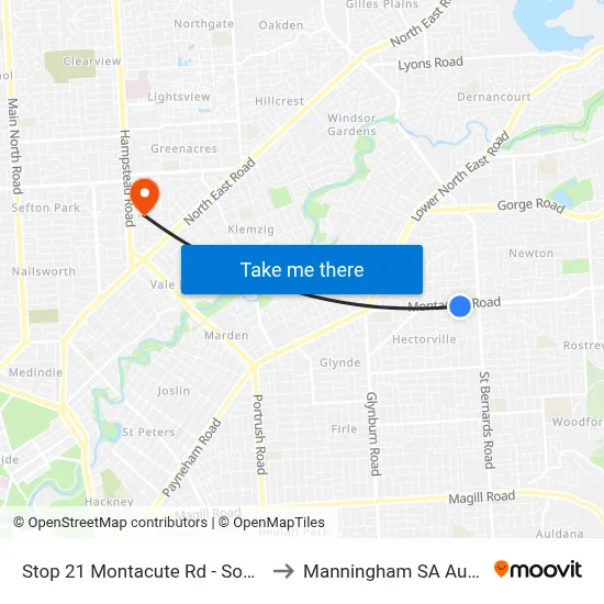 Stop 21 Montacute Rd - South side to Manningham SA Australia map