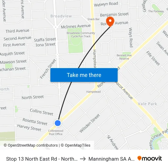 Stop 13 North East Rd - North West side to Manningham SA Australia map