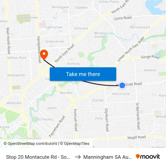 Stop 20 Montacute Rd - South side to Manningham SA Australia map