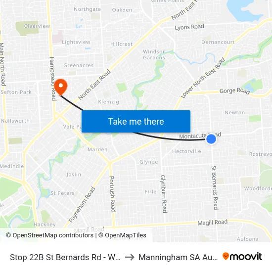 Stop 22B St Bernards Rd - West side to Manningham SA Australia map