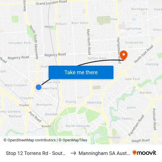 Stop 12 Torrens Rd - South side to Manningham SA Australia map
