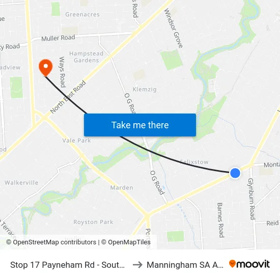 Stop 17 Payneham Rd - South East side to Manningham SA Australia map