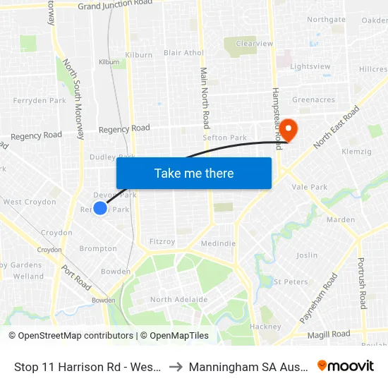 Stop 11 Harrison Rd - West side to Manningham SA Australia map