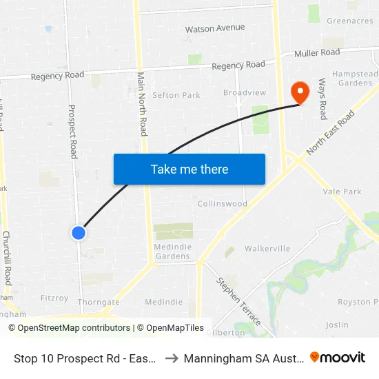 Stop 10 Prospect Rd - East side to Manningham SA Australia map