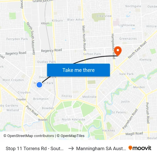 Stop 11 Torrens Rd - South side to Manningham SA Australia map