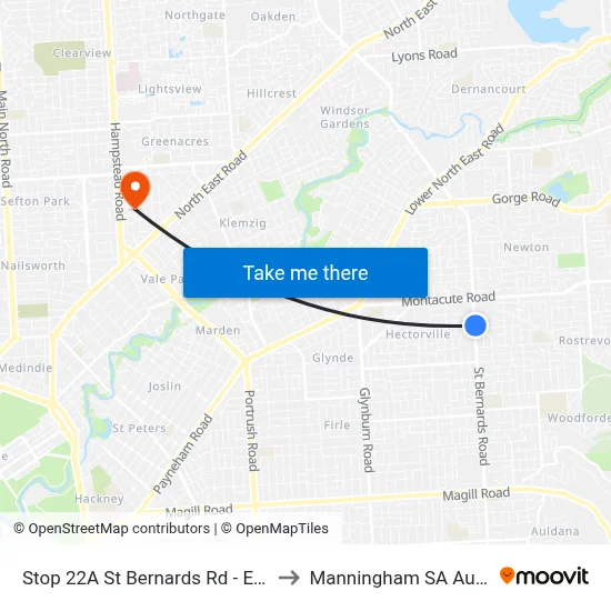 Stop 22A St Bernards Rd - East side to Manningham SA Australia map