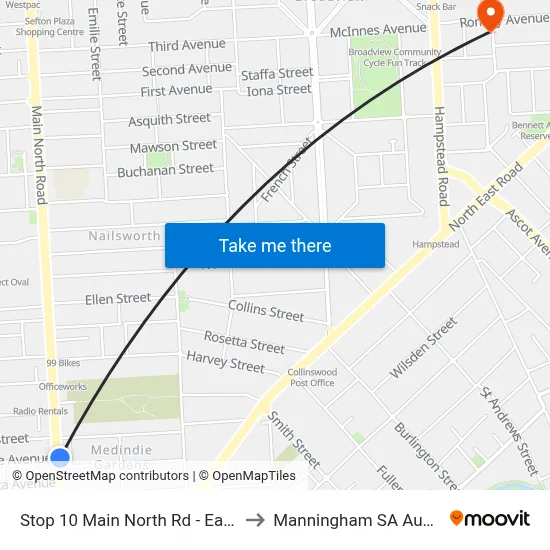 Stop 10 Main North Rd - East side to Manningham SA Australia map
