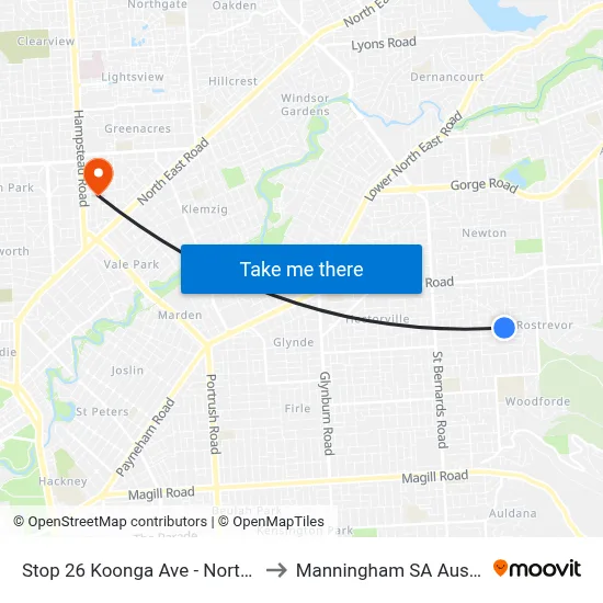 Stop 26 Koonga Ave - North side to Manningham SA Australia map