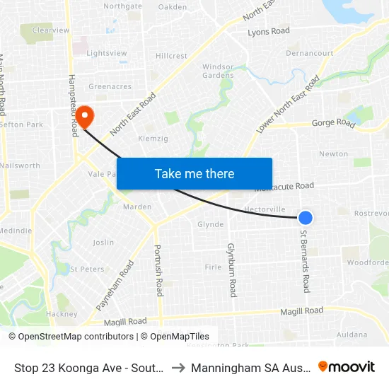 Stop 23 Koonga Ave - South side to Manningham SA Australia map