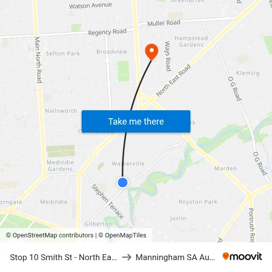 Stop 10 Smith St - North East side to Manningham SA Australia map