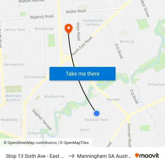 Stop 13 Sixth Ave - East side to Manningham SA Australia map