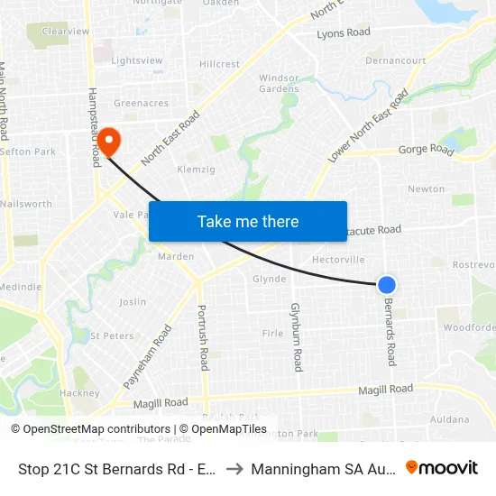 Stop 21C St Bernards Rd - East side to Manningham SA Australia map