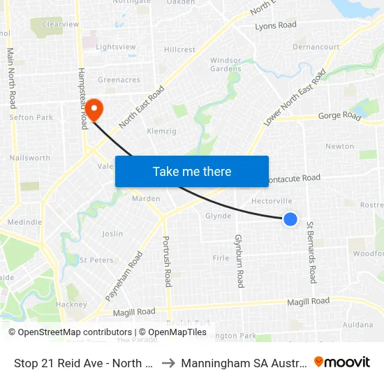 Stop 21 Reid Ave - North side to Manningham SA Australia map