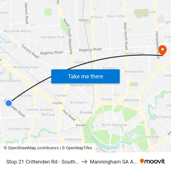 Stop 21 Crittenden Rd - South West side to Manningham SA Australia map