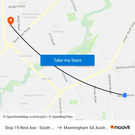 Stop 19 Reid Ave - South side to Manningham SA Australia map